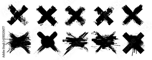 Vector set X black mark. 10 highly detailed and different crosses. Cross sign graphic symbol. High quality manually trace. Grunge X mark. Vector
