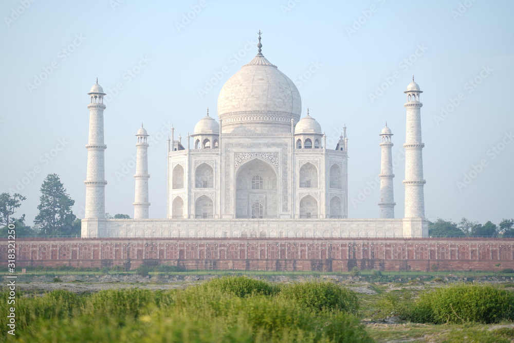 The Taj Mahal is an ivory-white marble mausoleum on the south bank of the Yamuna river in the Indian city of Agra.