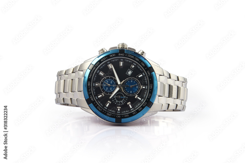 Men's wrist metal watch on white background Men's wrist metal watch on white background