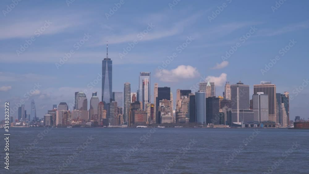 New York city skyline. Manhattan downtown with many skyscrapers shot from the Hudson river New York city skyline. Manhattan downtown with many skyscrapers shot from the Hudson river