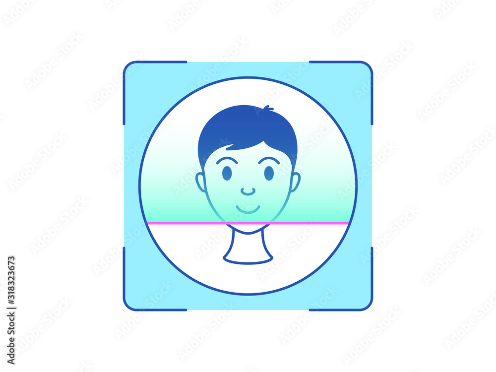 Face recognition, icon. Biometric scanning system for human head, interface of person identification Face recognition, icon. Biometric scanning system for human head, interface of person identification