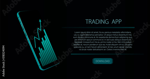Mobile phone screen template. Forex market, news and analysis. Application screen for trading. Binary option. Vector stock illustration eps10 for business app.