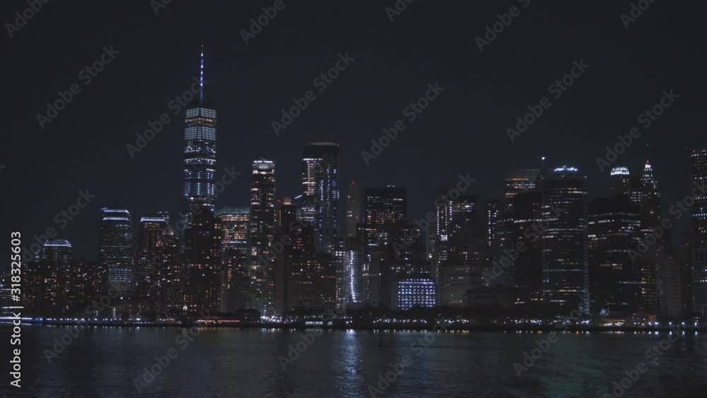 New York, USA, 2019. Skyline of Manhattan at night. View from Hudson river New York, USA, 2019. Skyline of Manhattan at night. View from Hudson river