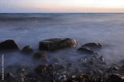 rocks by the sea, time exposure, copy space