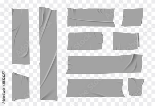 Set masking tape. Torn tape. Vector realistic black adhesive and grey masking tape pieces. Isolated vector illustration