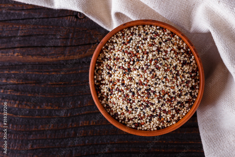 mix of quinoa grains on dark wooden rustic background mix of quinoa grains on dark wooden rustic background