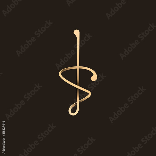 3d premium luxury gold S letter initial script logotype branding vector photo