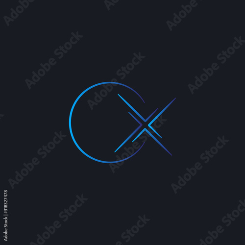 blue O and X letter initial space exploration technology logo template