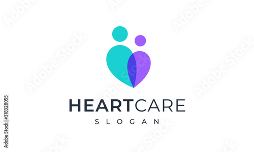 Heart Care Logo Charity Foundation People Family Parents in Hearts Shape