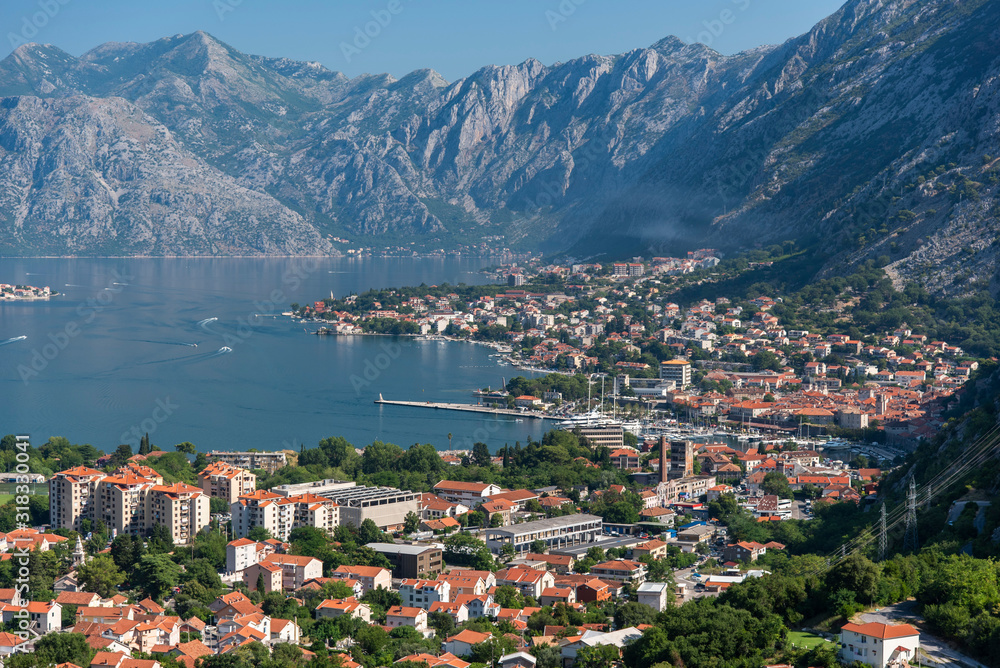 Scenic panorama view of the historic town at famous Bay of Kotor