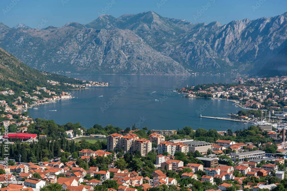 Scenic panorama view of the historic town at famous Bay of Kotor