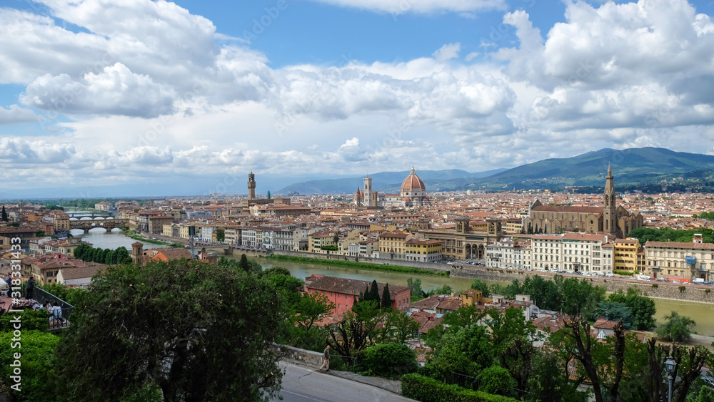 Rooftop view of the beautiful city of Florence in spring