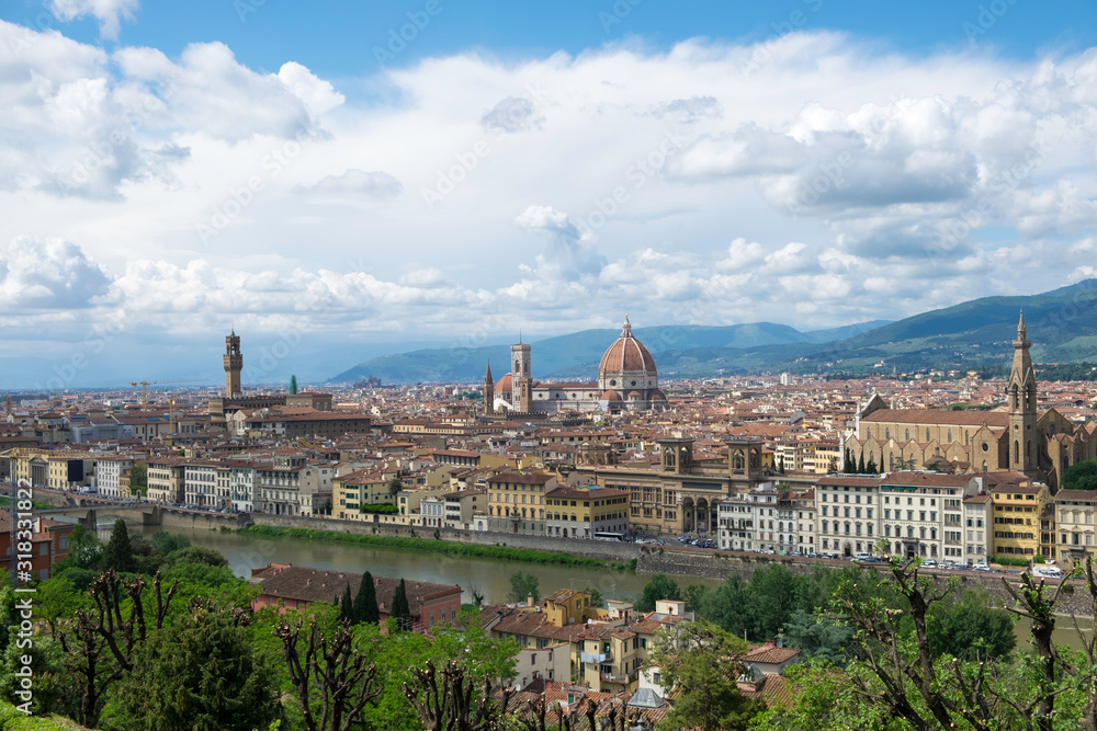 Rooftop view of the beautiful city of Florence in spring