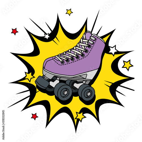 roller skate of nineties in explosion pop art vector illustration design