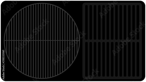 A Top View of a round and a rectangular Grill Surface on a black background.  Created in layers for easy modification and isolation