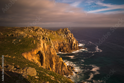 Sunset Zawn Trevilley and Carn Boel at Lands End, Cornwall, UK. photo