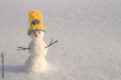 Snowman on the winter backgraund photo