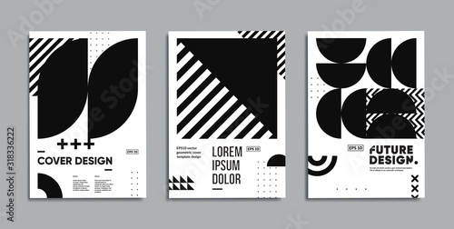 Minimal geometric posters set. Chaotic geometry composition in monochrome style. 