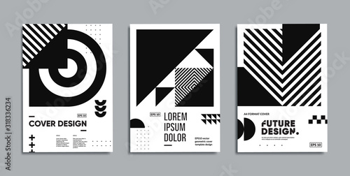 Minimal geometric posters set. Chaotic geometry composition in monochrome style. 