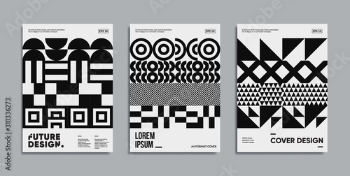 Minimal geometric posters set. Chaotic geometry composition in monochrome style. 
