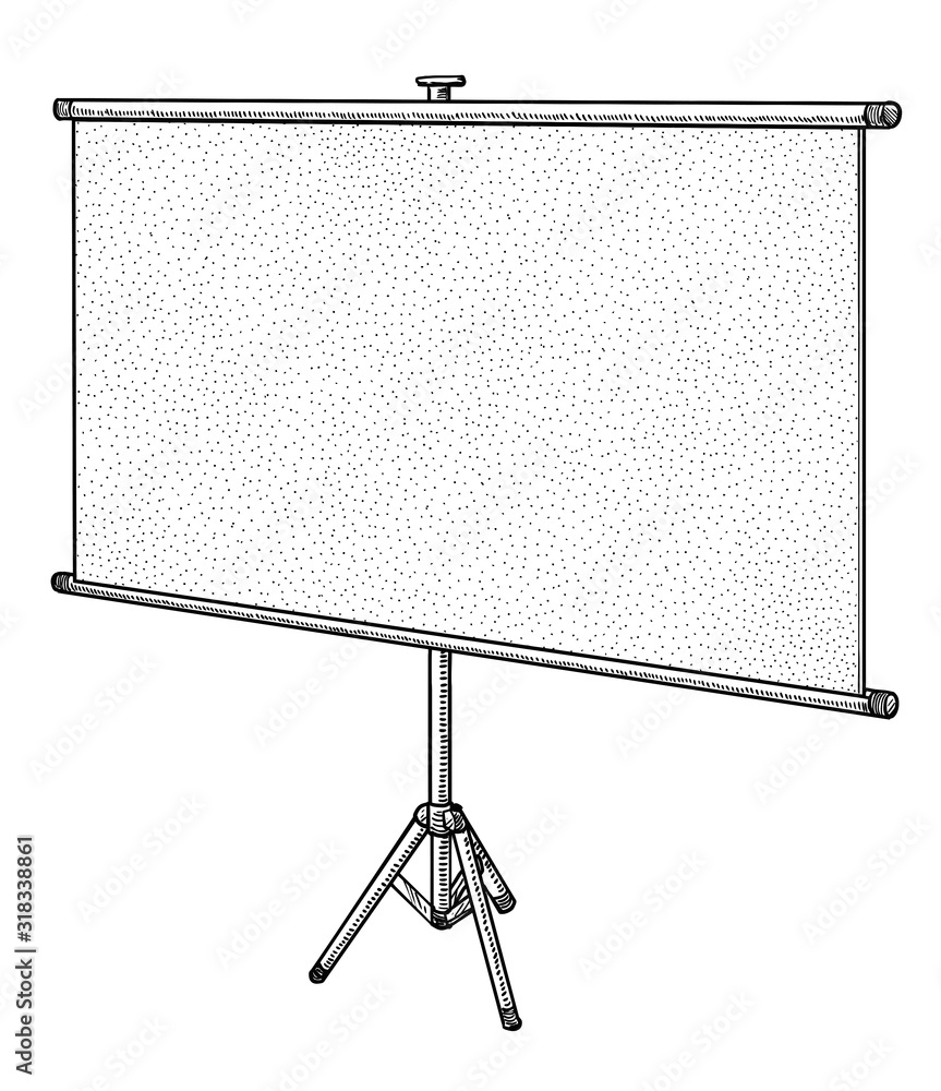 Projection screen illustration, drawing, engraving, ink, line art