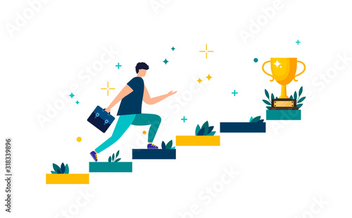 Fotografija Vector illustration, people are running towards their goal on the stairs or columns, moving up to their dreams