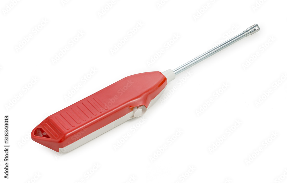 Red kitchen gas lighter gun isolated on white background Red kitchen gas lighter gun isolated on white background
