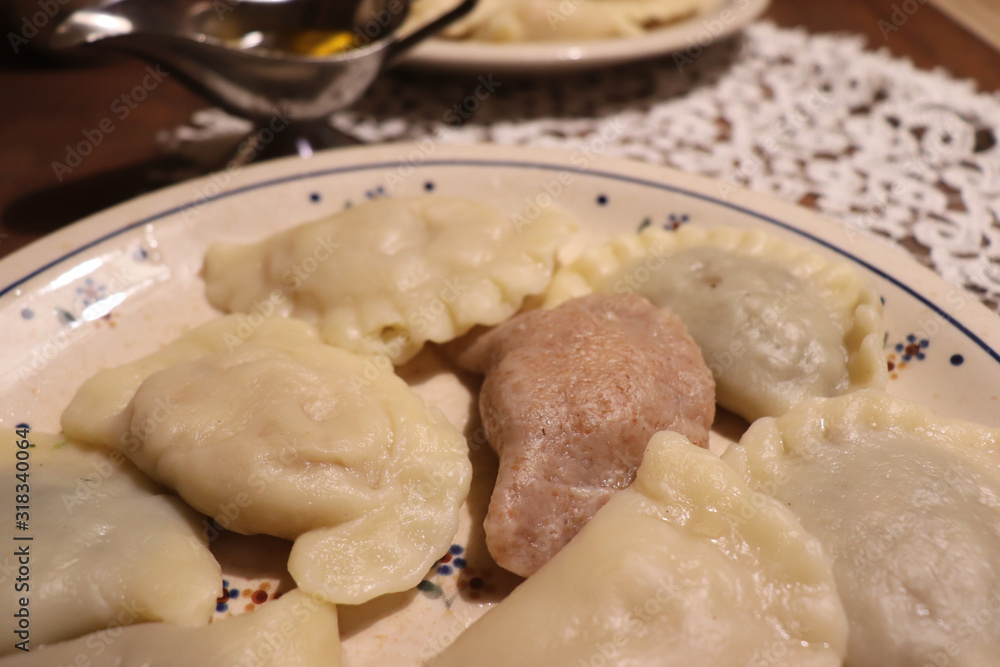 Dumplings at a restaurant in Poland