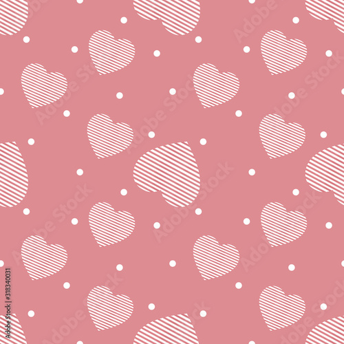 Seamless pattern of watercolor red hearts on a pink background. Use for valentines day, wedding invitations, birthdays, menus and decorations