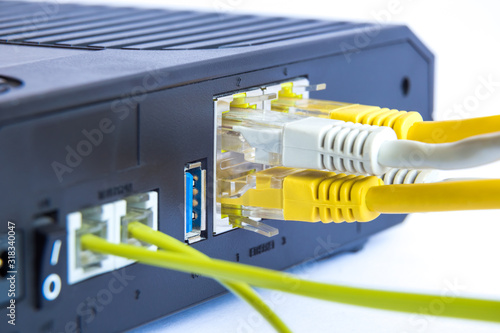 Modem adsl and ethernet cables connection photo