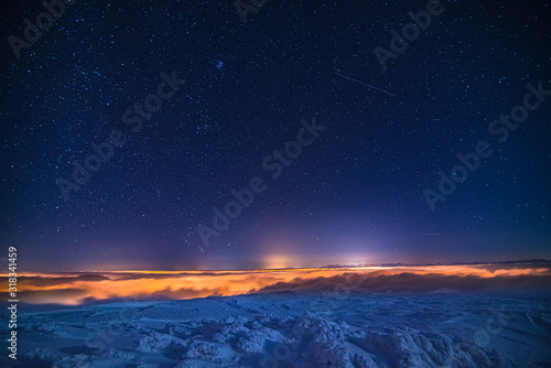 Night landscape on Babia G  ra  winter