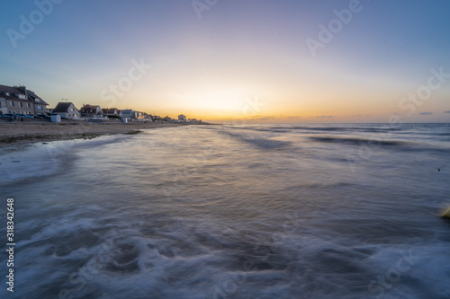 Langrune-Sur-Mer  France - 08 15 2019  Beautiful sunset on the beach