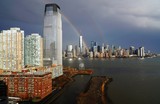 view of manhattan with rainbow from Jersey City