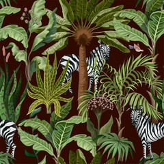 Sierkussen Tropische print patronen Zebra tussen tropische bomen patroon  © Yumeee