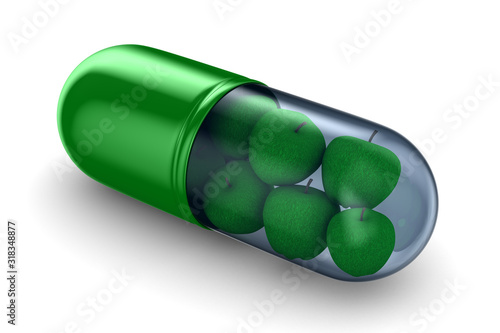 Green apples into pill on w...