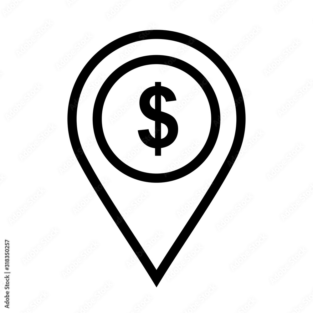 Bank Dollar ATM Location Icon on white background to use in web application interface. It can also be used for travel and tourism industry. Bank Dollar ATM Location Icon on white background to use in web application interface. It can also be used for travel and tourism industry.