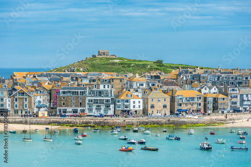 Elevated views of the popular seaside resort of St. Ives