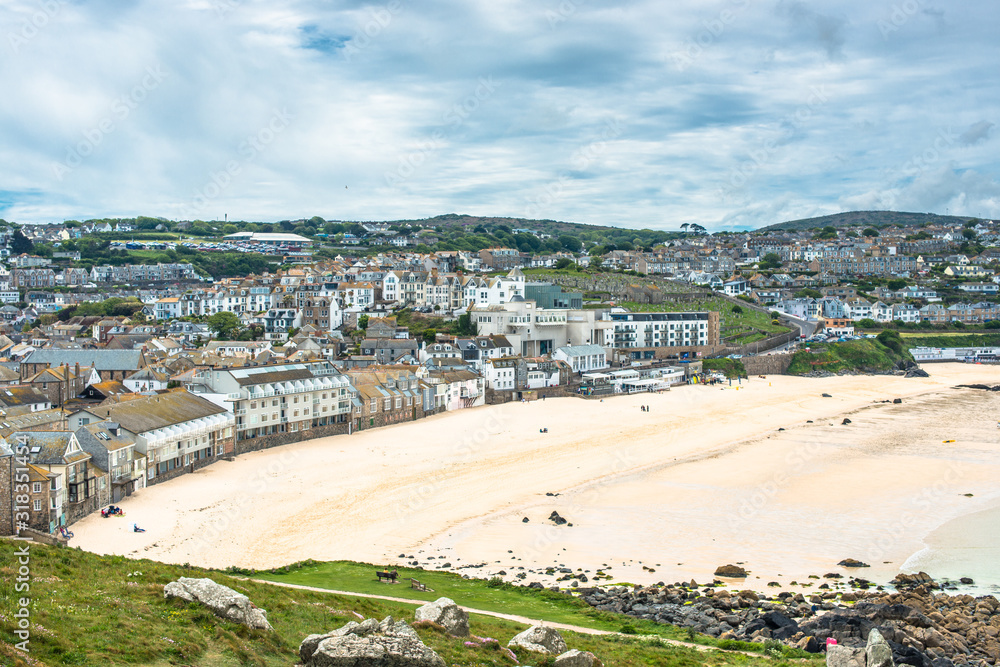View over Porthmeor Beach in St Ives, Cornwall , England, UK
