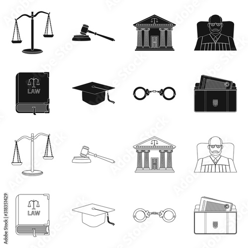 Isolated object of law and lawyer logo. Set of law and justice stock symbol for web.