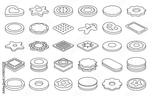 Cookie of food outline,line vector illustration on white background. Biscuit cake outline,line vector set.Isolated vector icon cookie of food.