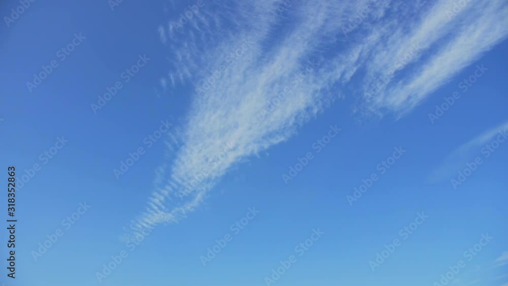 Cirrus clouds float in the sky like a chain, float out of the frame and a clear blue sky remains Cirrus clouds float in the sky like a chain, float out of the frame and a clear blue sky remains