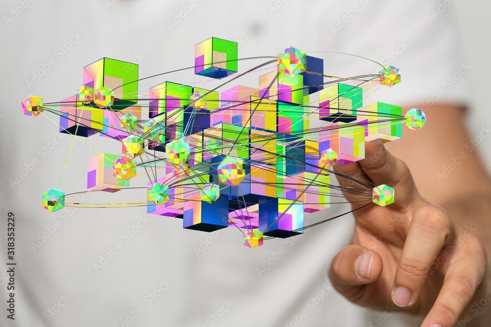 cloud connected to many objects on a virtual screen. cloud connected to many objects on a virtual screen.