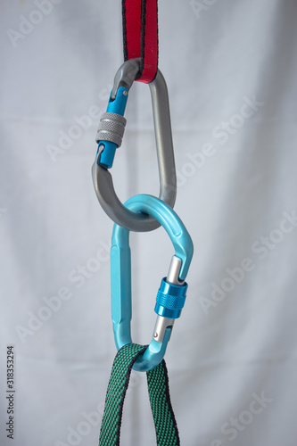 Two screwgate carabiners locked into each other