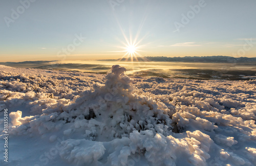 Fototapeta Naklejka Na Ścianę i Meble -  Scenic view of winter mountains morning 