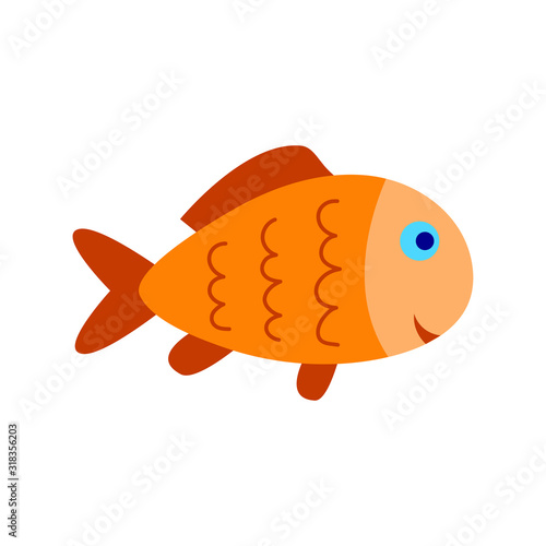Fish icon isolated, aquarium fish silhouette illustration. Colorful cartoon flat aquarium fish icon for your design.