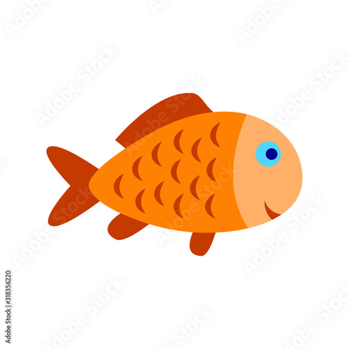 Fish icon isolated, aquarium fish silhouette illustration. Colorful cartoon flat aquarium fish icon for your design.