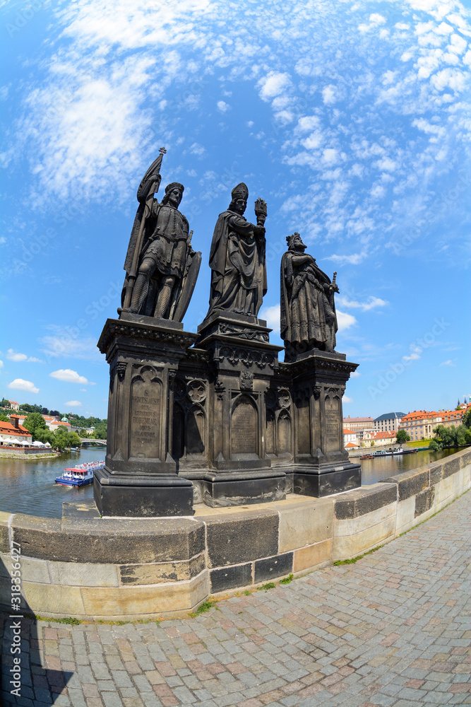 Baroque Statues on the Prague Charles Bridge.