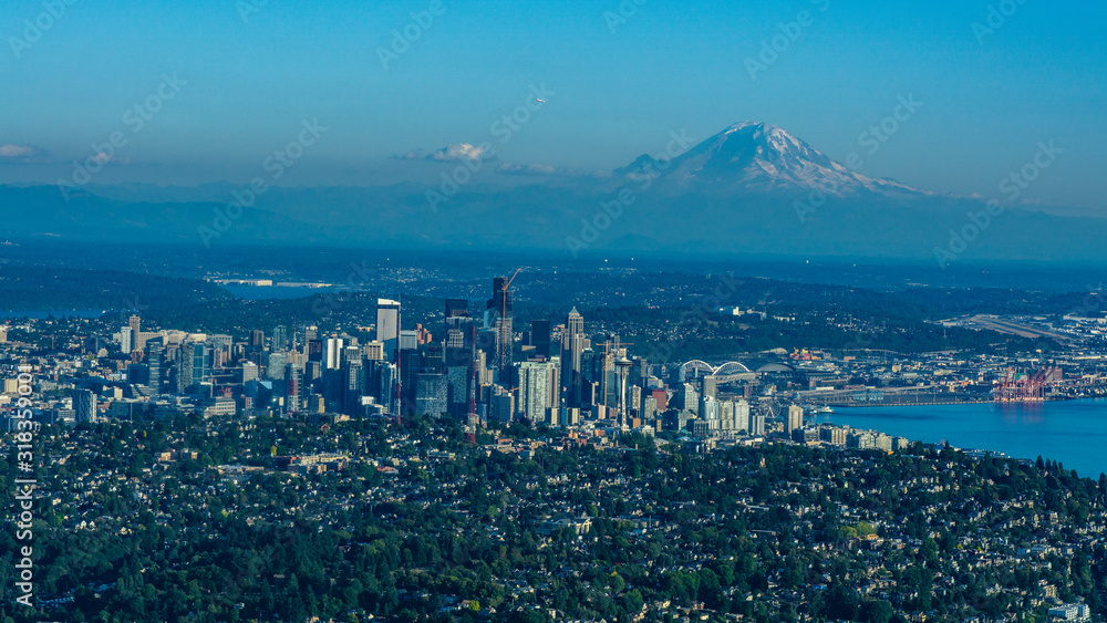 Mount Rainier Towering over Seattle Skyline