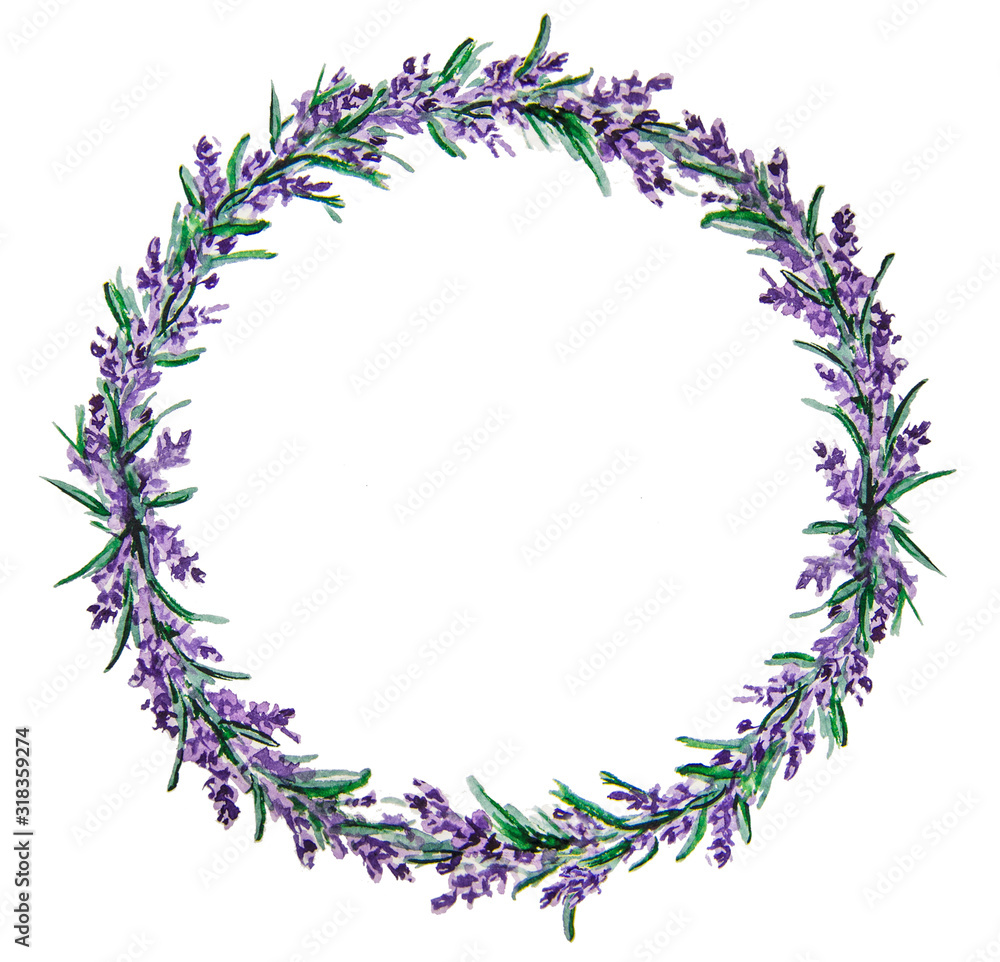 Watercolor lavender. Lavender wreath Watercolor lavender. Lavender wreath