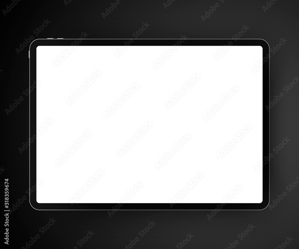 Realistic digital drawing pad isolated on dark background with white blank screen for your content Realistic digital drawing pad isolated on dark background with white blank screen for your content